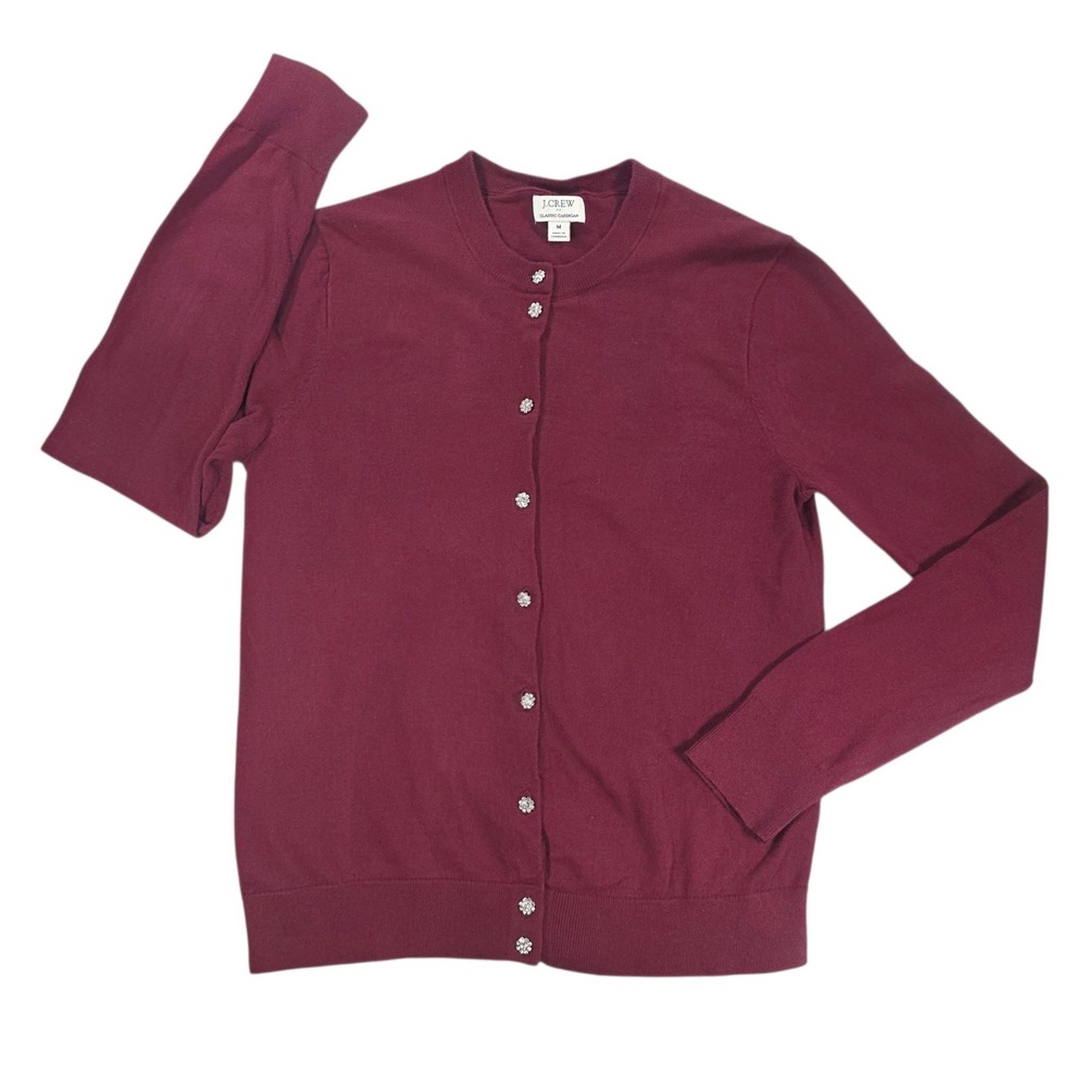 J. Crew Women's Maroon Crewneck Button Cardigan